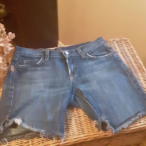 7 FOR ALL MANKIND DISTRESSED DENIM JEAN CUT OFF SHORTS 25" - Picture 1 of 4